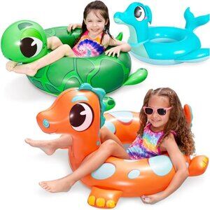 Kids 3-Pack‎ Inflatable Pool Tubes Floats Dinosaur & Sea Turtle & Dolphin Pool
